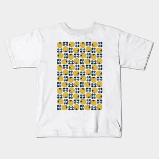 Retro Geometric Floral Pattern Navy, Grey, Mustard Yellow Kids T-Shirt